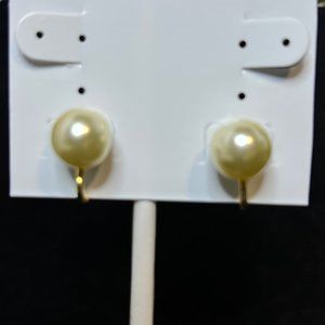 Vintage Napier Gold Tone Faux Pearl Clip On Earrings (3764)